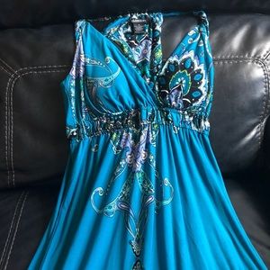 Glamour blue patterned maxi dress